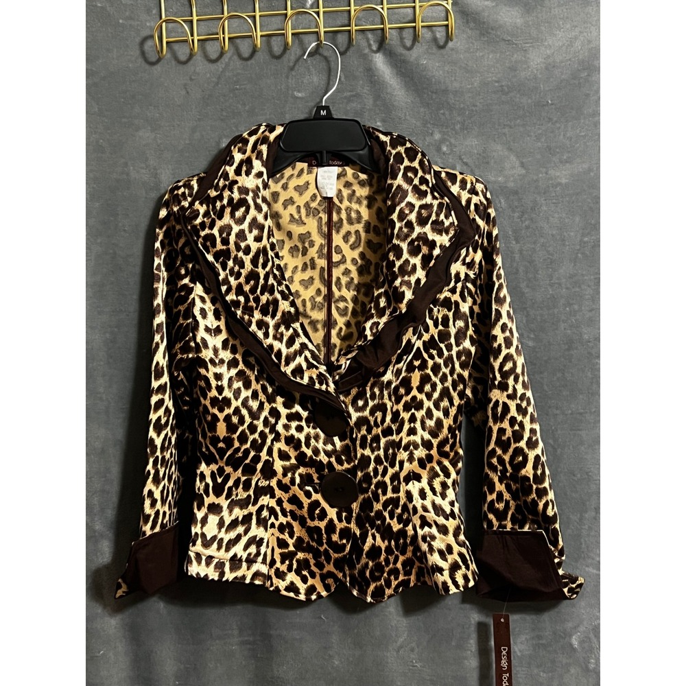 Vintage Design Today's Boho S Leopard Print Blazer Collar Statement Jacket NWT